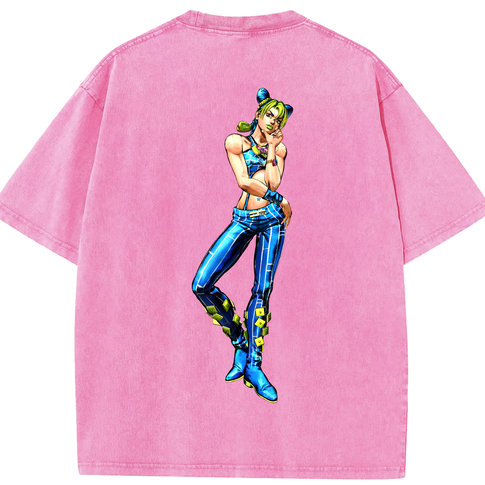 （画像用） "ジョジョの奇妙な冒険 くうじょう ジョリーン JoJo's Bizarre Adventure Jolyne Cujoh " 綿100% ヴィンテージ風 半袖Tシャツ（背面プリント）